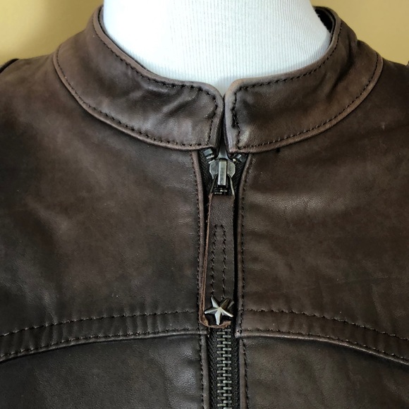 KNOLES & CARTER Size XXL Brown Leather STRETCH Metal STAR Embellished $288 NEW - Picture 12 of 16